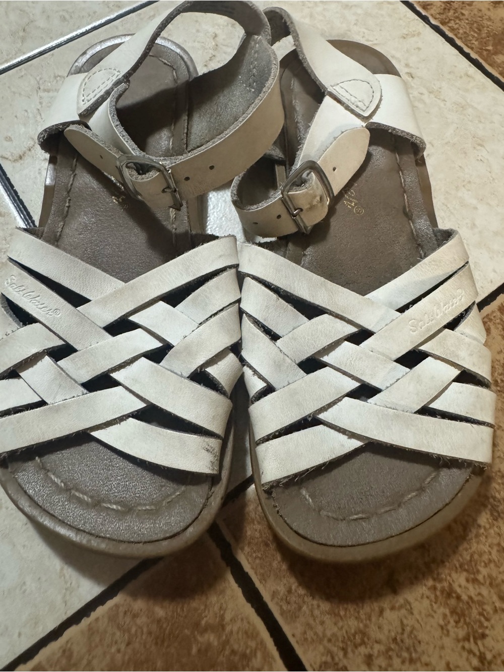Salt Water Sandals by Hoy White Braided Leather Kids Sandals